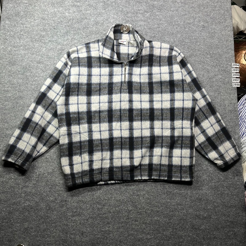 Jerzees Quarter Zip Fleece Jacket Mens 2XL Plaid Pockets Pullover Winter Classic